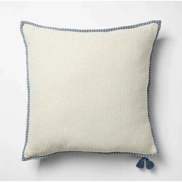 Oversized Square Cotton Linen Texture with Tassel Cream or Blue - Threshold - Picture 1 of 6